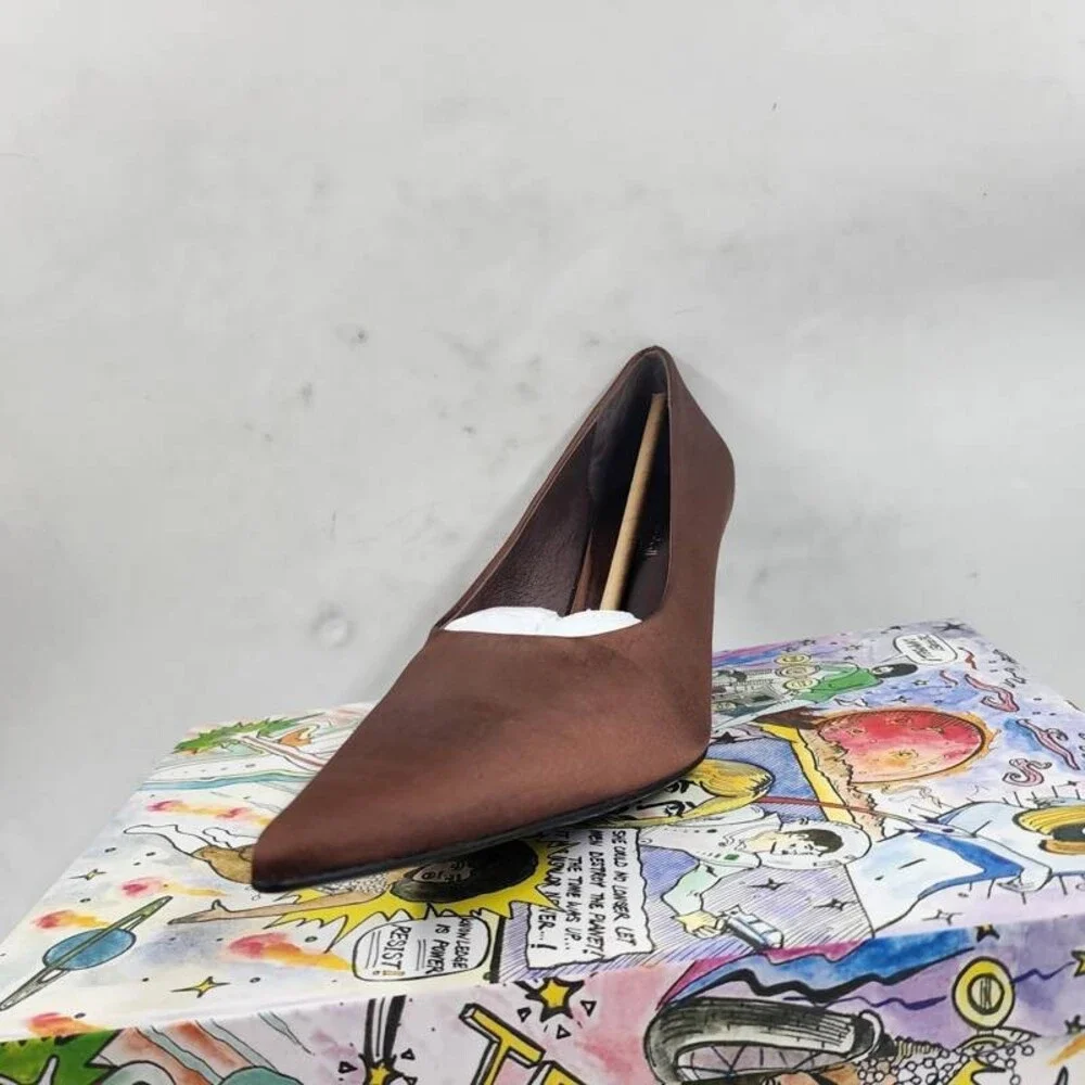 Jeffrey Campbell Chosen Pointed Toe Stiletto Pumps Women's 8 Brown Silk Slip On